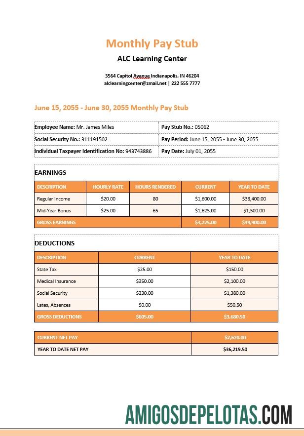 Para download Modelo Word e PDF de recibo de pagamento mensal do Centro de Aprendizagem